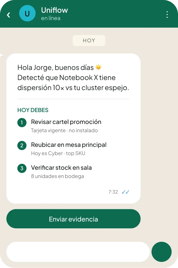 Mockup WhatsApp con instrucciones del agente